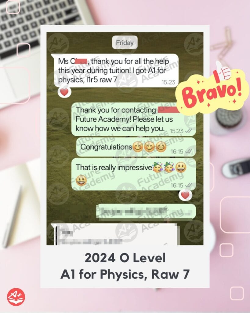 O-Level Physics A1 result with raw score 7 achieved with tuition support from Future Academy