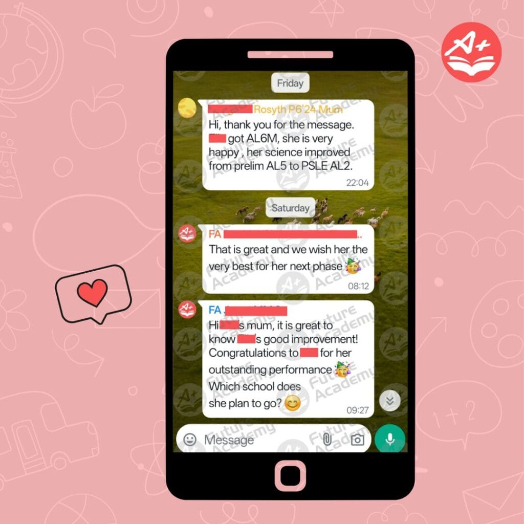 Science grade improving from AL5 to AL2 in one month after tuition at Future Academy