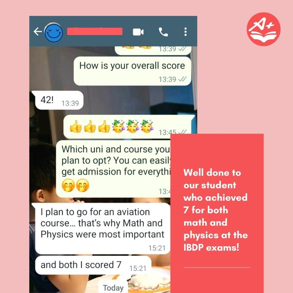 Future Academy student achieving grade 7 in both Math and Physics in IB exams