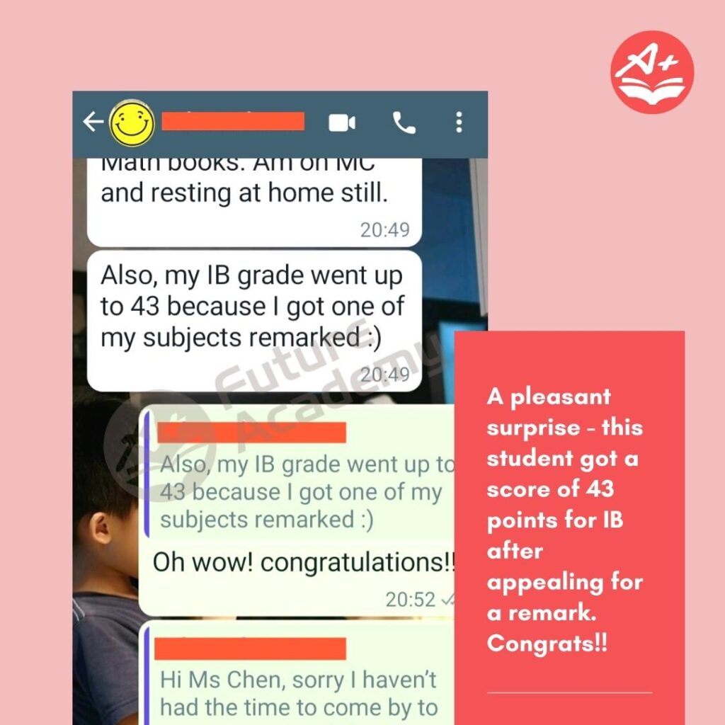 Good result after attending IB tuition at Future Academy