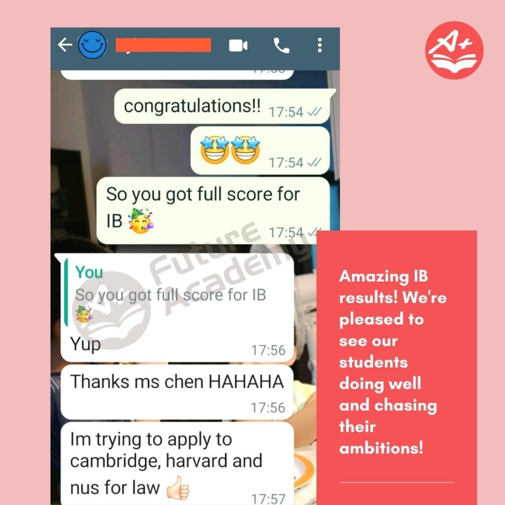 Receiving full mark in IBDP exam with tuition support from Future Academy