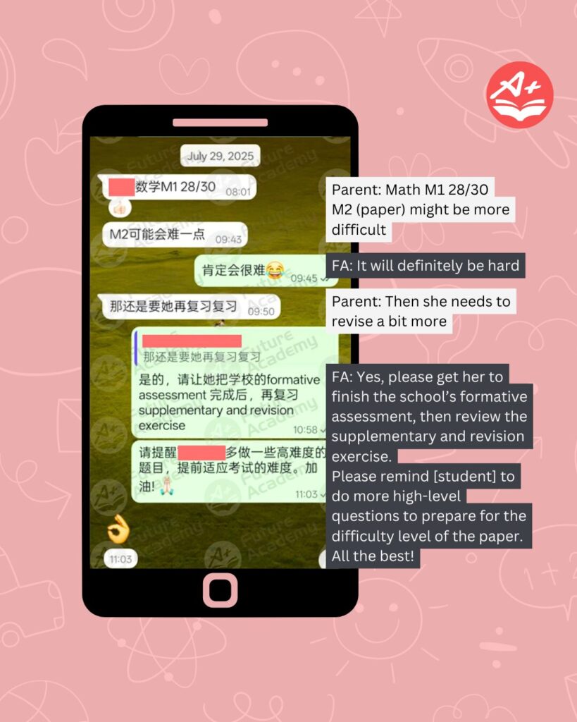 RGS IP Sec 3 Math 1 assessment showing score of 28 marks