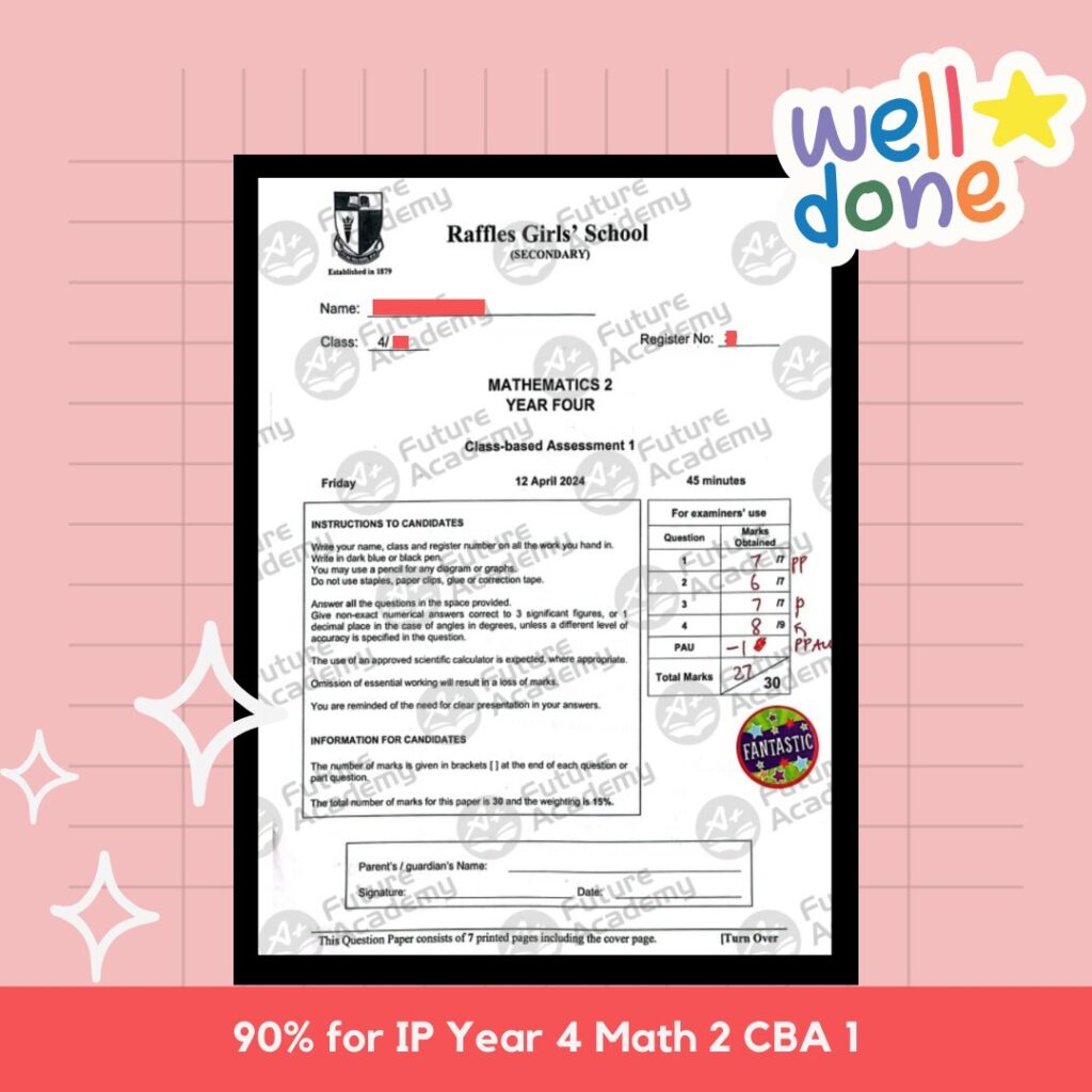 RGS Sec 4 Math 2 student work example showing 27 marks